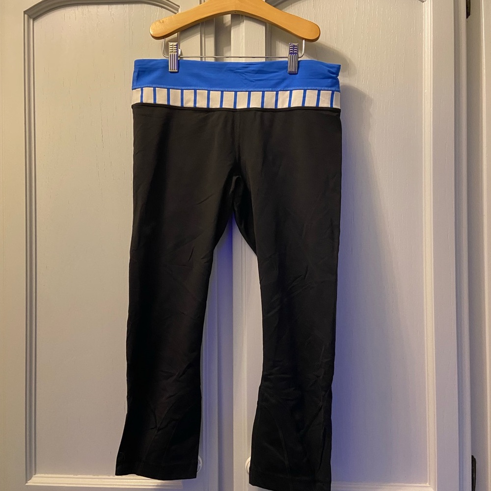 lululemon athletica Black Leggings with Blue and White Striped Waist